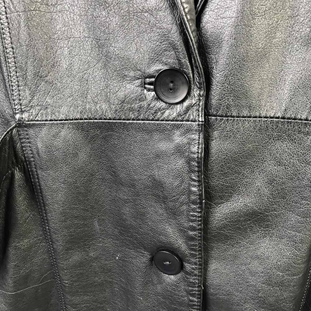Vintage G-III Coat Womens Medium Black Leather Animal Print Long Overcoat 80s - Picture 13 of 16